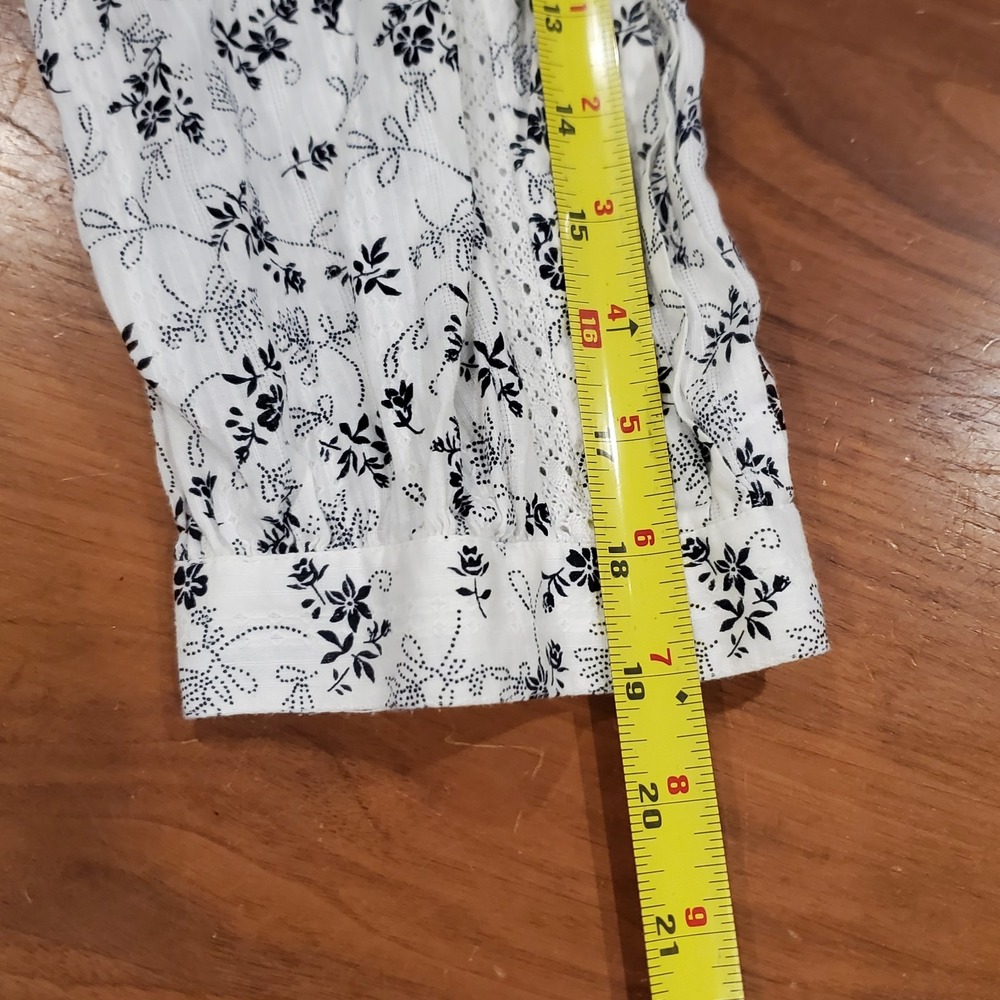J Jill Pintuck Blouse Womens 1X White Floral 100% Cotton 3/4Sleeve Top Button-Up - Picture 12 of 13